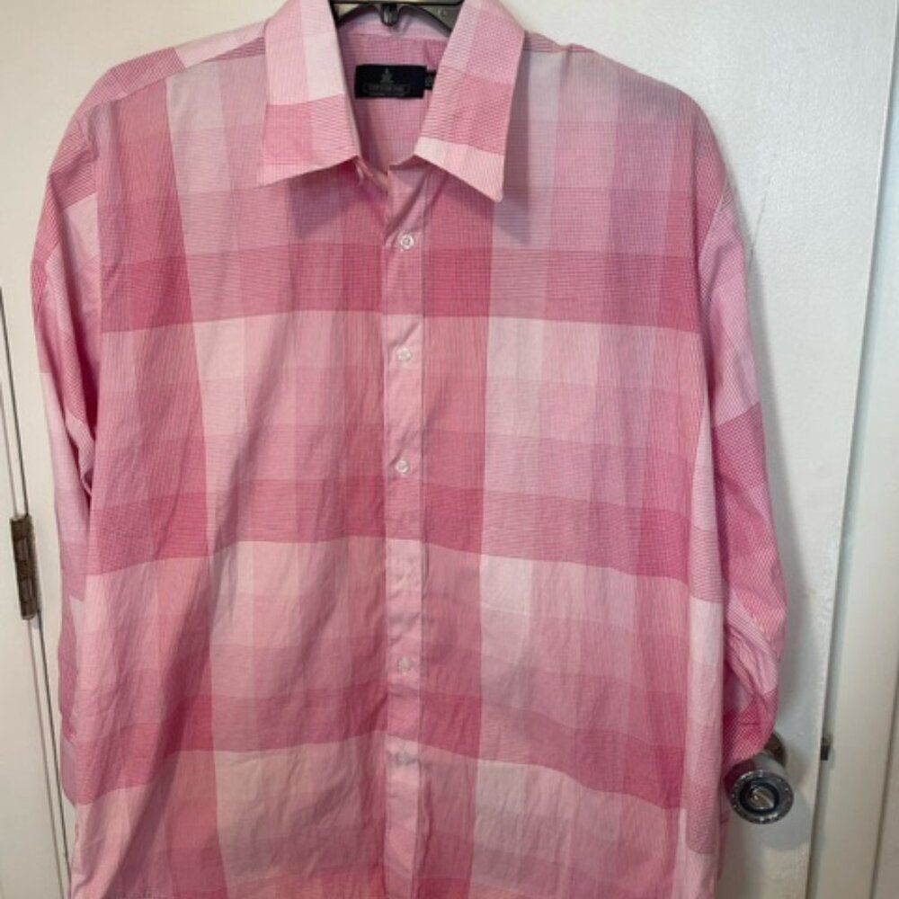 Vittorino Men's Plaid Pink button down dress casual shirt sz Large